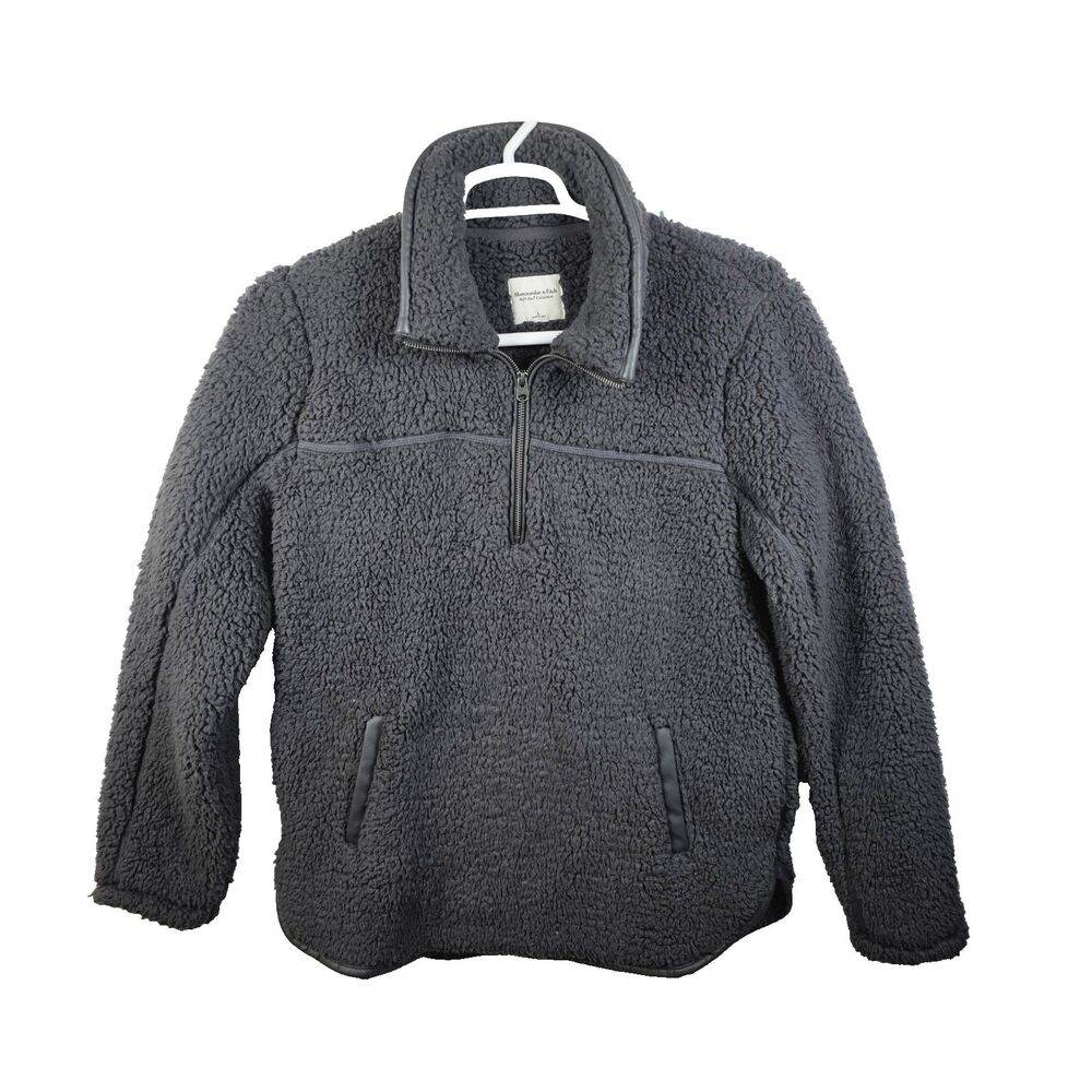 Abercrombie Sherpa Jacket Womens Large Soft Gray Quarter Zip Pullover RN 75654